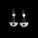 Silver Plated Large Modernist Half Circle Earrings with Onyx Stones