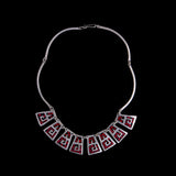 Sterling Silver Geometric Necklace with Red and Black Inlays