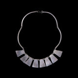 Sterling Silver Geometric Necklace with Red and Black Inlays