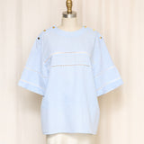 Guy Laroche Linen Blend Blue Top