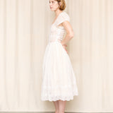 Antique White Puff Sleeve Midi Dress As Is