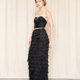 Black Tiered Silk Ruffle Maxi Skirt