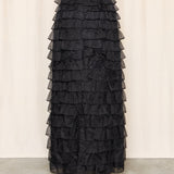 Black Tiered Silk Ruffle Maxi Skirt