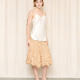 Tracy Reece Tan Silk Rushed Skirt