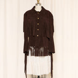 Brown Suede Fringe Jacket with Gold Snaps
