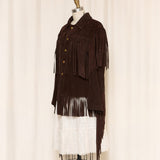 Brown Suede Fringe Jacket with Gold Snaps