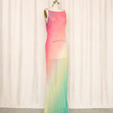 Silk Color Block Beaded Gown
