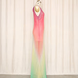 Silk Color Block Beaded Gown