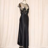 Vintage VS Black Silk Slip With Mesh Lace Bust, Made in USA