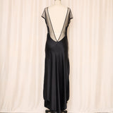 Vintage VS Black Silk Slip With Mesh Lace Bust, Made in USA