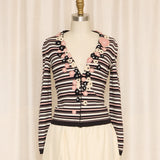 Moschino C&C Striped Cardigan with Floral Applique