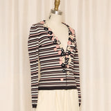 Moschino C&C Striped Cardigan with Floral Applique