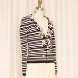 Moschino C&C Striped Cardigan with Floral Applique
