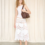 Hand- made White Crochet Tiered Skirt