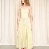 Vintage 70s Pale Yellow Cotton Eyelet Dress