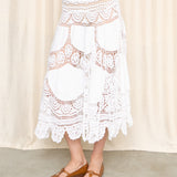 Hand- made White Crochet Tiered Skirt