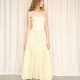 Vintage 70s Pale Yellow Cotton Eyelet Dress