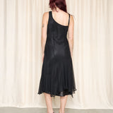 Sue Wong Silk Black Dress with Floral Appliqué