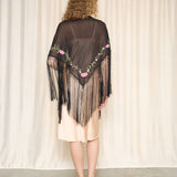 Vintage Charter Club Silk Embroidered Fringe Shawl