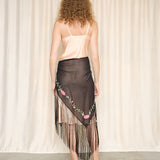 Vintage Charter Club Silk Embroidered Fringe Shawl
