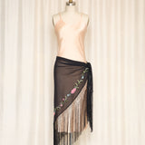 Vintage Charter Club Silk Embroidered Fringe Shawl