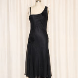 Sue Wong Silk Black Dress with Floral Appliqué