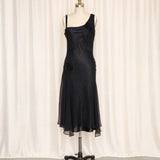 Sue Wong Silk Black Dress with Floral Appliqué
