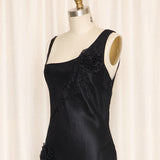 Sue Wong Silk Black Dress with Floral Appliqué