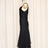 Sue Wong Silk Black Dress with Floral Appliqué