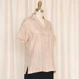 Vintage Silk Tan Embroidered Short Sleeve Blouse