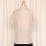 Vintage Silk Tan Embroidered Short Sleeve Blouse