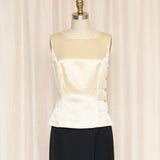 Escada Gold Button Silk Linen Blend Top