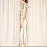 Roberto Cavalli Velour Blue and Tan Maxi Dress
