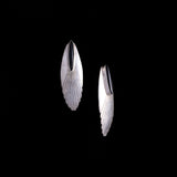 Sterling Silver Large Feather Shaped Stud Earrings with Onyx Stone