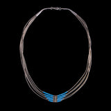 Sterling Silver Multi String Choker Necklace with Blue Beads