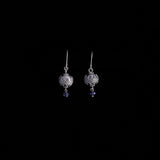 Sterling Silver Ball Drop Earrings with Blue Stone