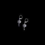 Sterling Silver Ball Drop Earrings with Blue Stone