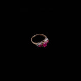 14K Triple Red Stone Ring with Silver Detail