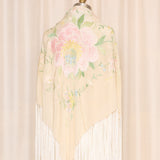 Antique Embroidered Silk Piano Shawl as is