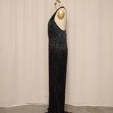 Full Length Beaded Gown in Black