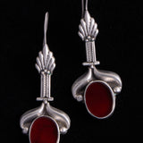 Sterling Silver Art Deco Drop Earrings with Red Stones