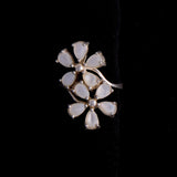 Two Flowers Sterling Silver Ring with White Stones