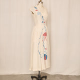 1940s Hand-Painted Silk Wrap Dress as is