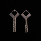 Sterling Silver Modernist Earrings with Onyx and Drop Chain Details