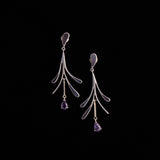 Sterling Silver Branch Shaped Earrings with Amethyst Stones