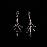 Sterling Silver Branch Shaped Earrings with Amethyst Stones