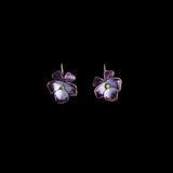 Sterling Silver and Enamel Violet Flower Earrings