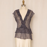 Sheer Silk Patterned Blouse with Ruffles