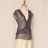Sheer Silk Patterned Blouse with Ruffles