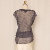 Sheer Silk Patterned Blouse with Ruffles